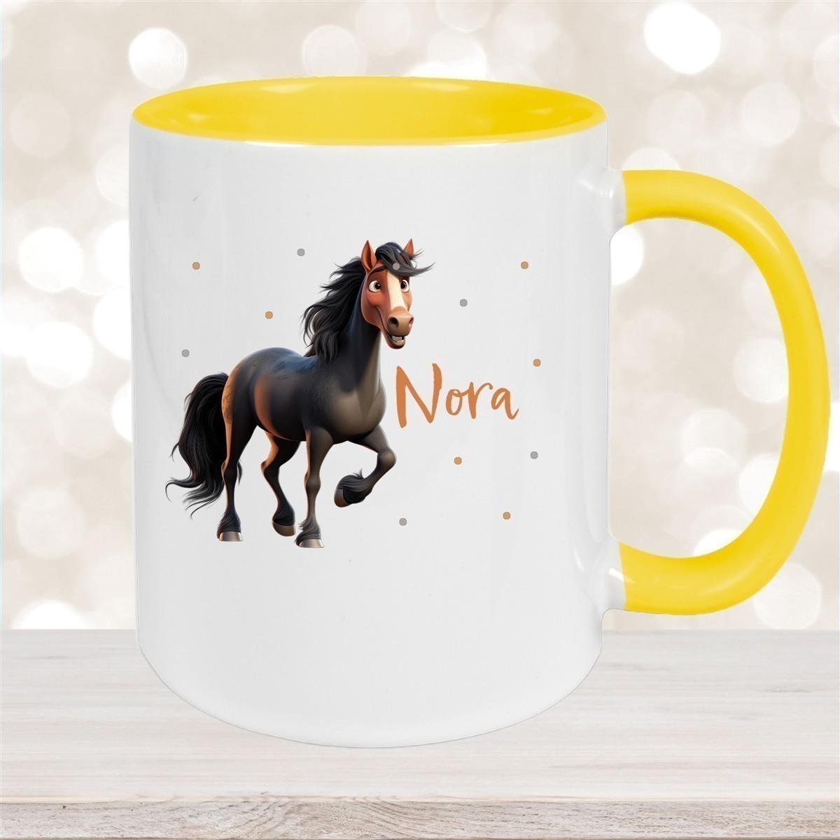 Tasse Pferd 2 Wunschname Keramik Kinderbecher personalisiert versch. Farben