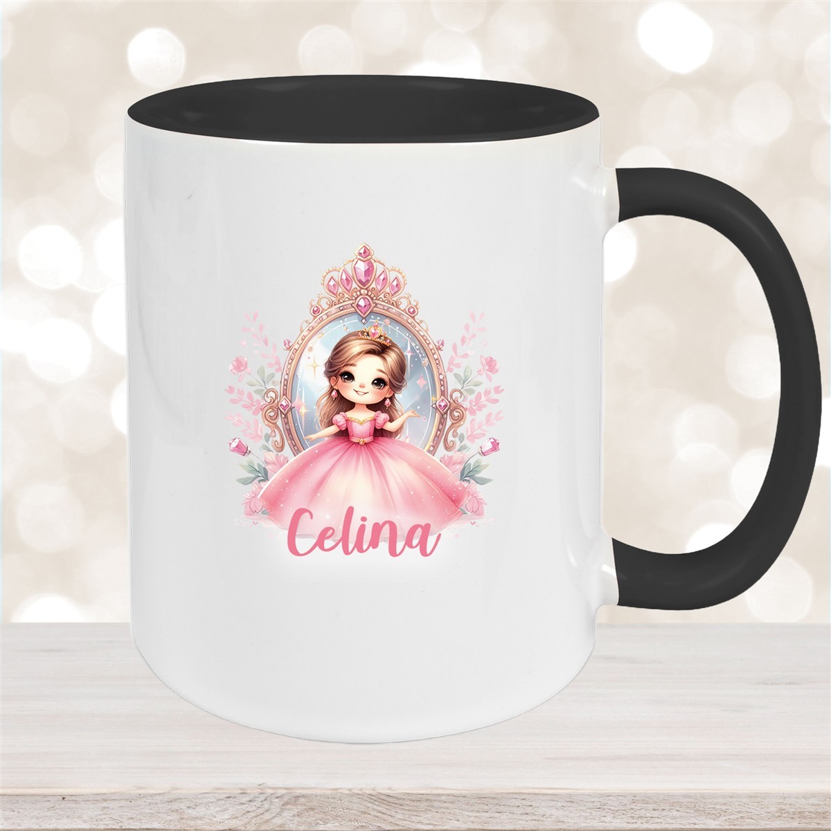 Tasse Kinder Prinzessin #2 Wunschname Keramik Kinderbecher personalisiert Schwarz
