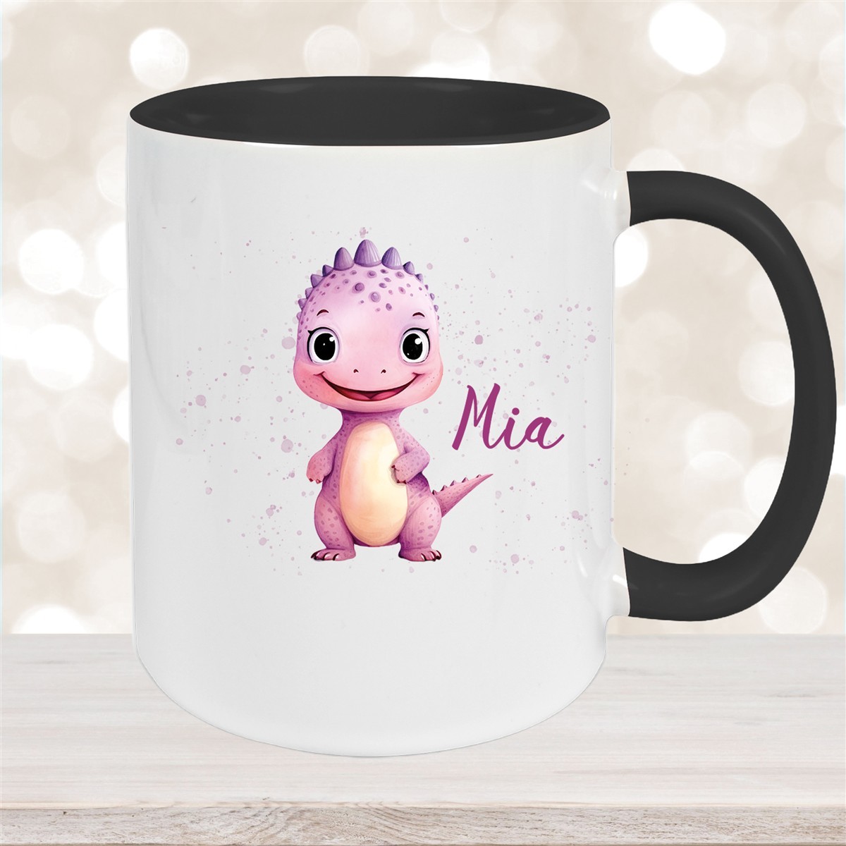 Tasse Wunschname Dino #20 Keramik Kinderbecher Schwarz