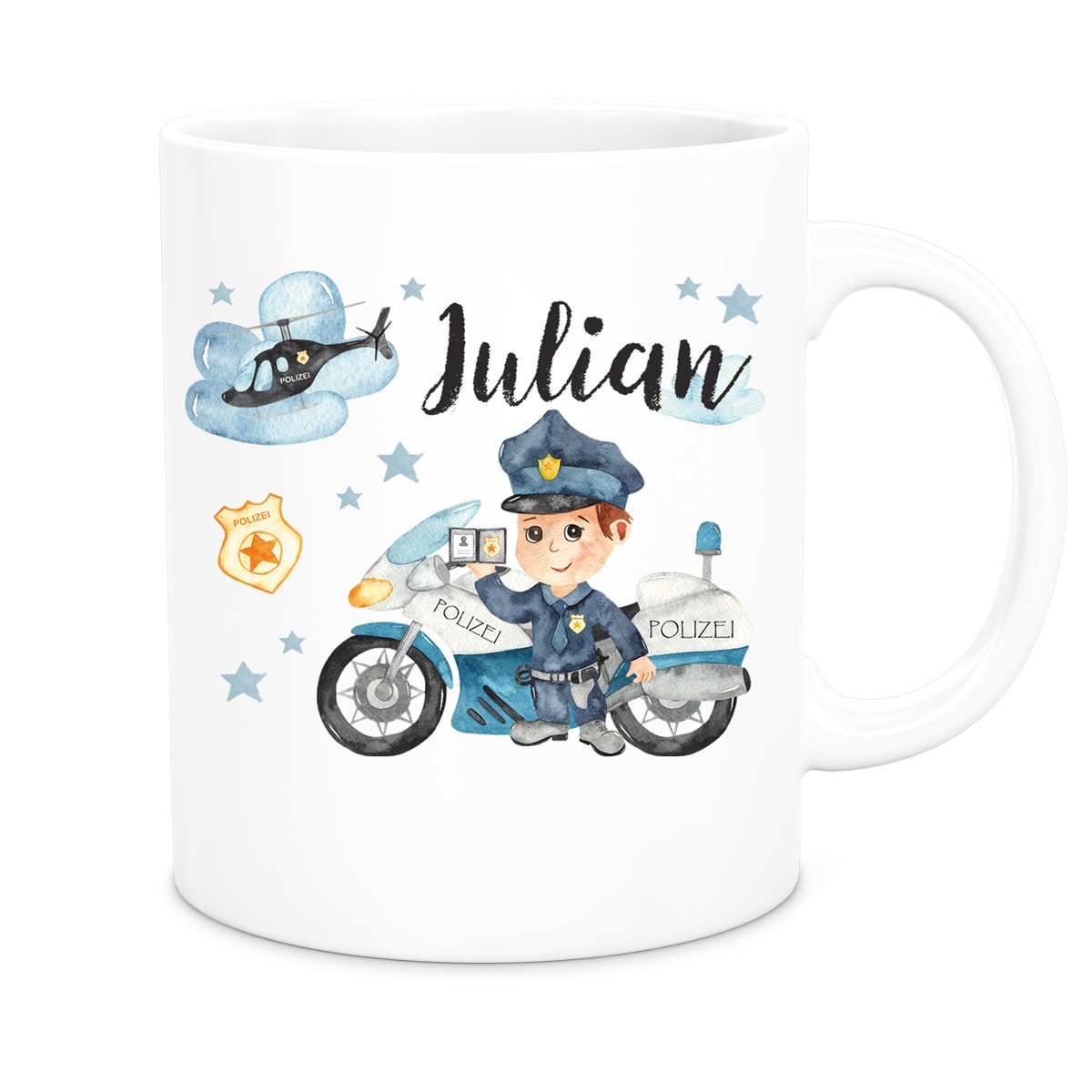 Tasse Polizei #2 Wunschname Keramik Kinderbecher personalisiert Weiß