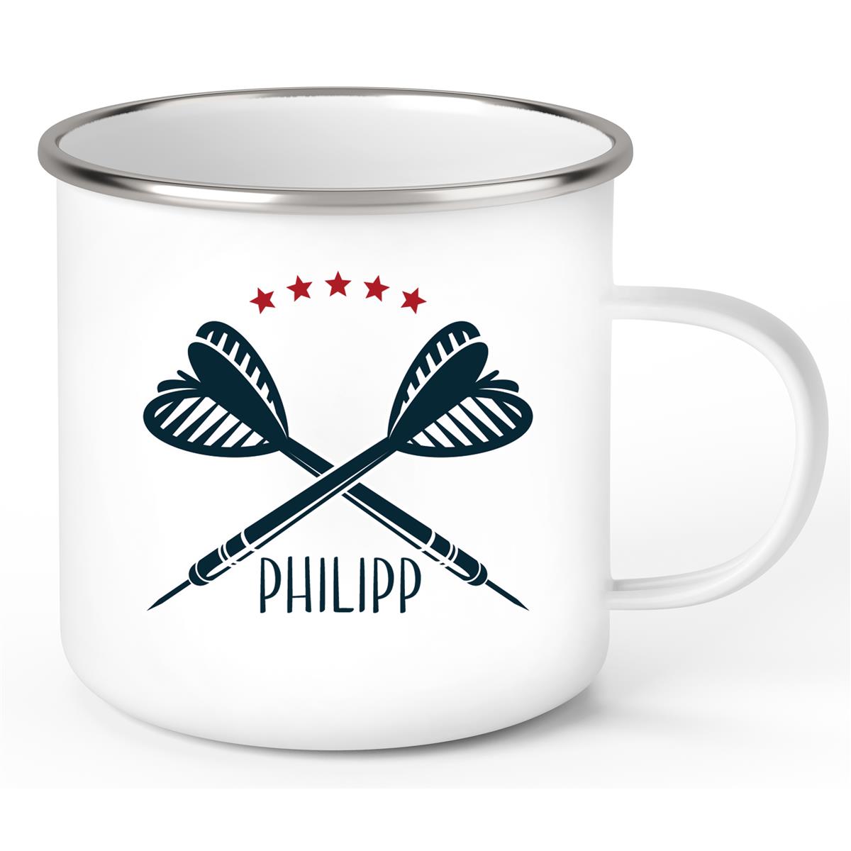 Tasse Dart 3 Wunschname Emaille Kinderbecher personalisiert