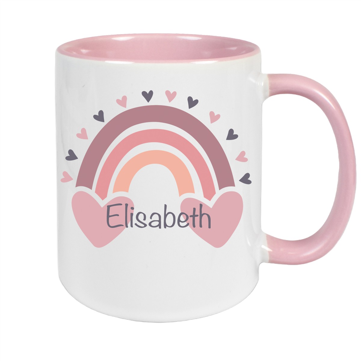 Tasse Wunschname Regenbogen #2 Keramik Kinderbecher Altrosa