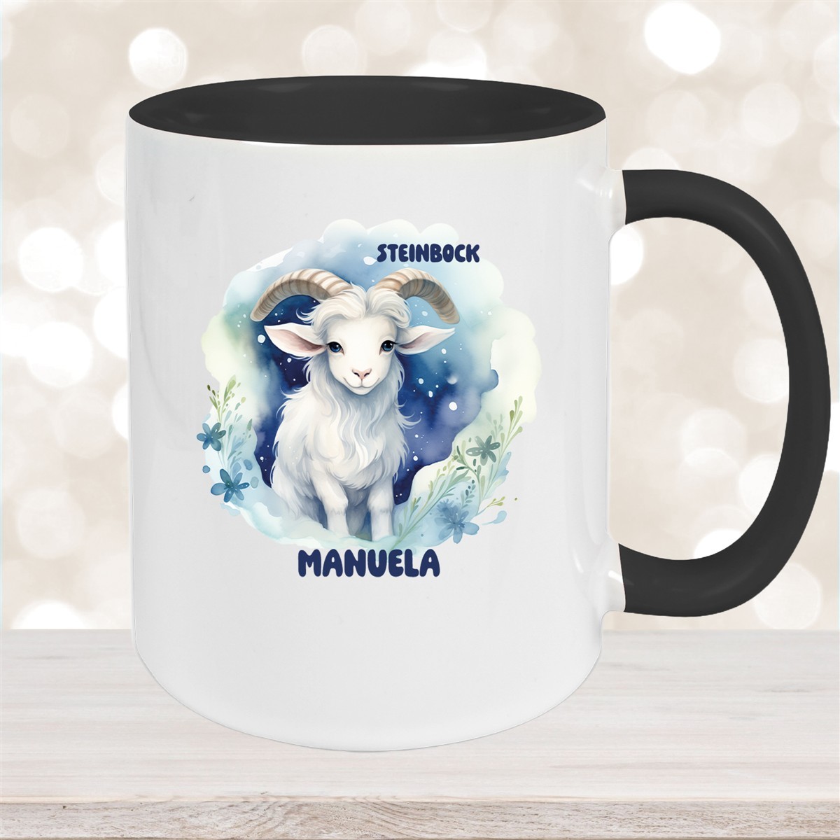 Tasse Sternzeichen Kinder Steinbock #1 Wunschname Keramik Kinderbecher personalisiert Schwarz