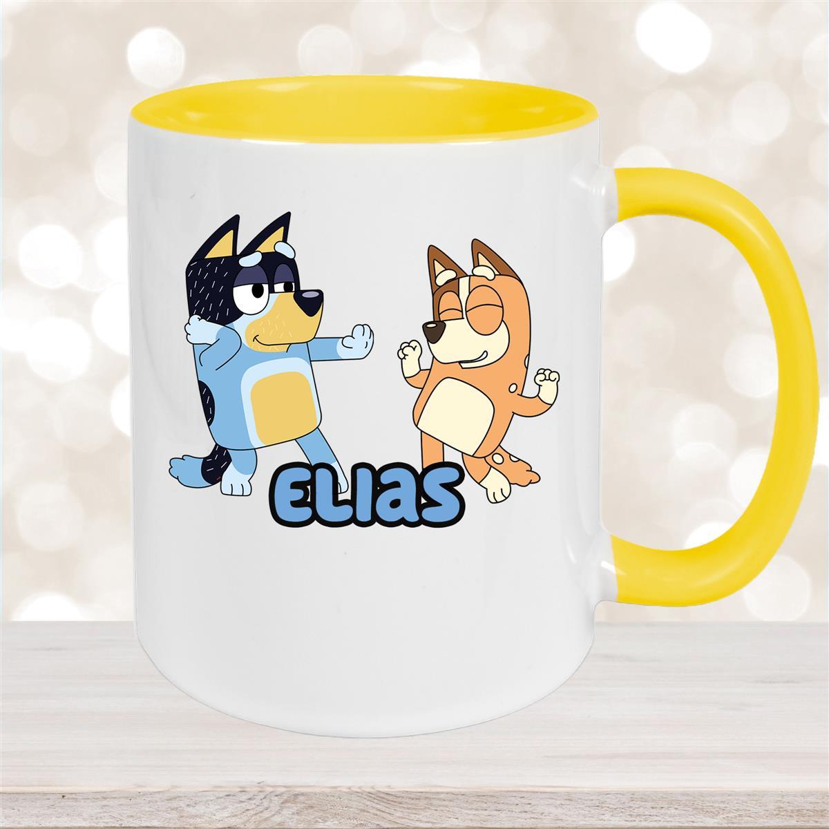 Tasse Bluey #1 Wunschname Keramik Kinderbecher personalisiert Gelb