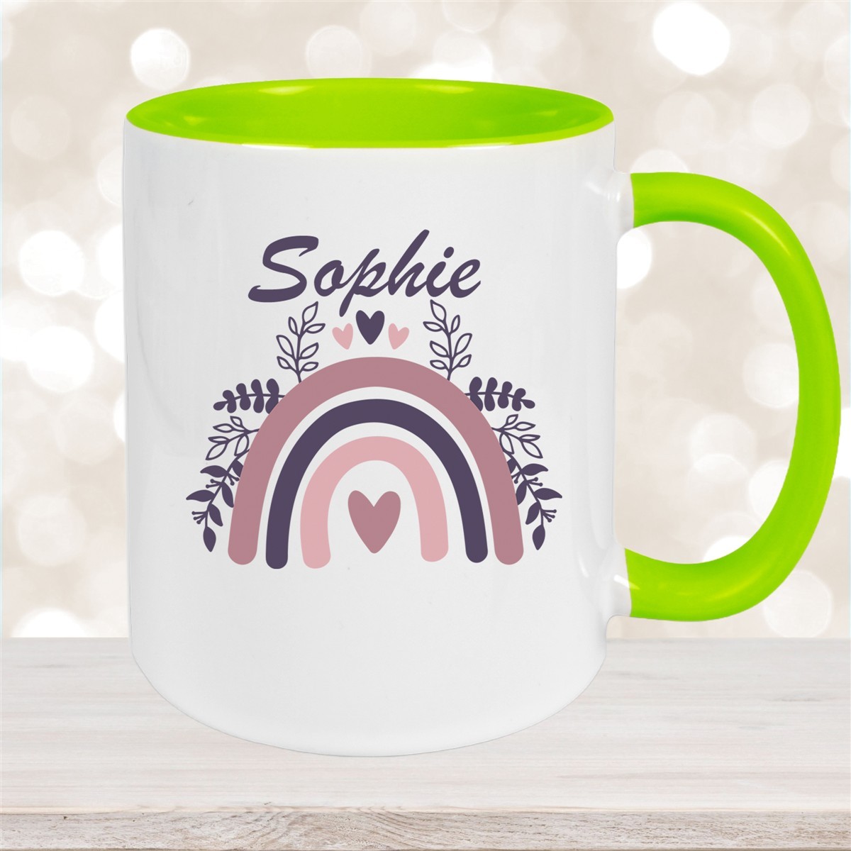 Tasse Regenbogen #8 Wunschname Keramik Kinderbecher Grün