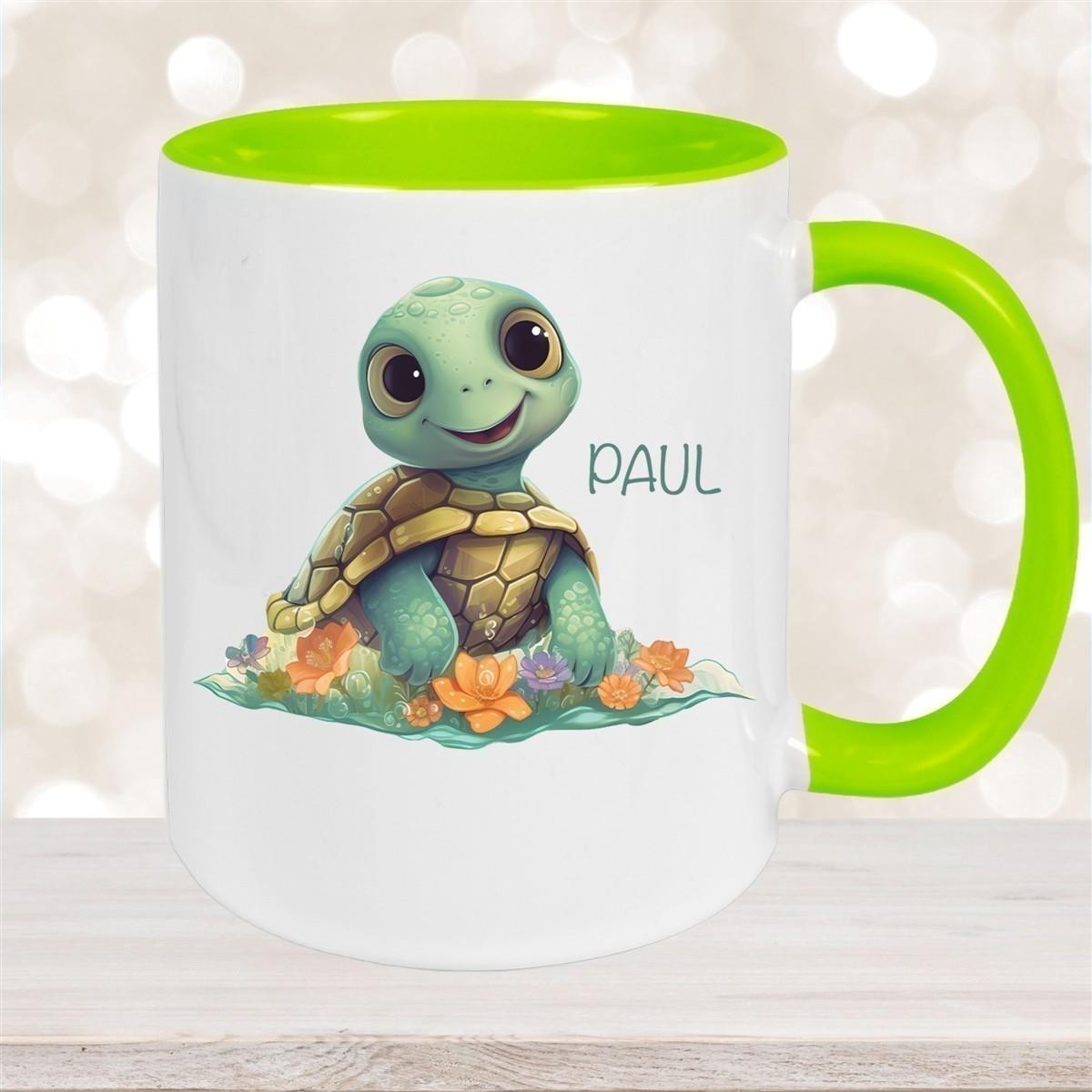 Tasse Wunschname Schildkröte 1 Keramik Kinderbecher personalisiert versch. Farben
