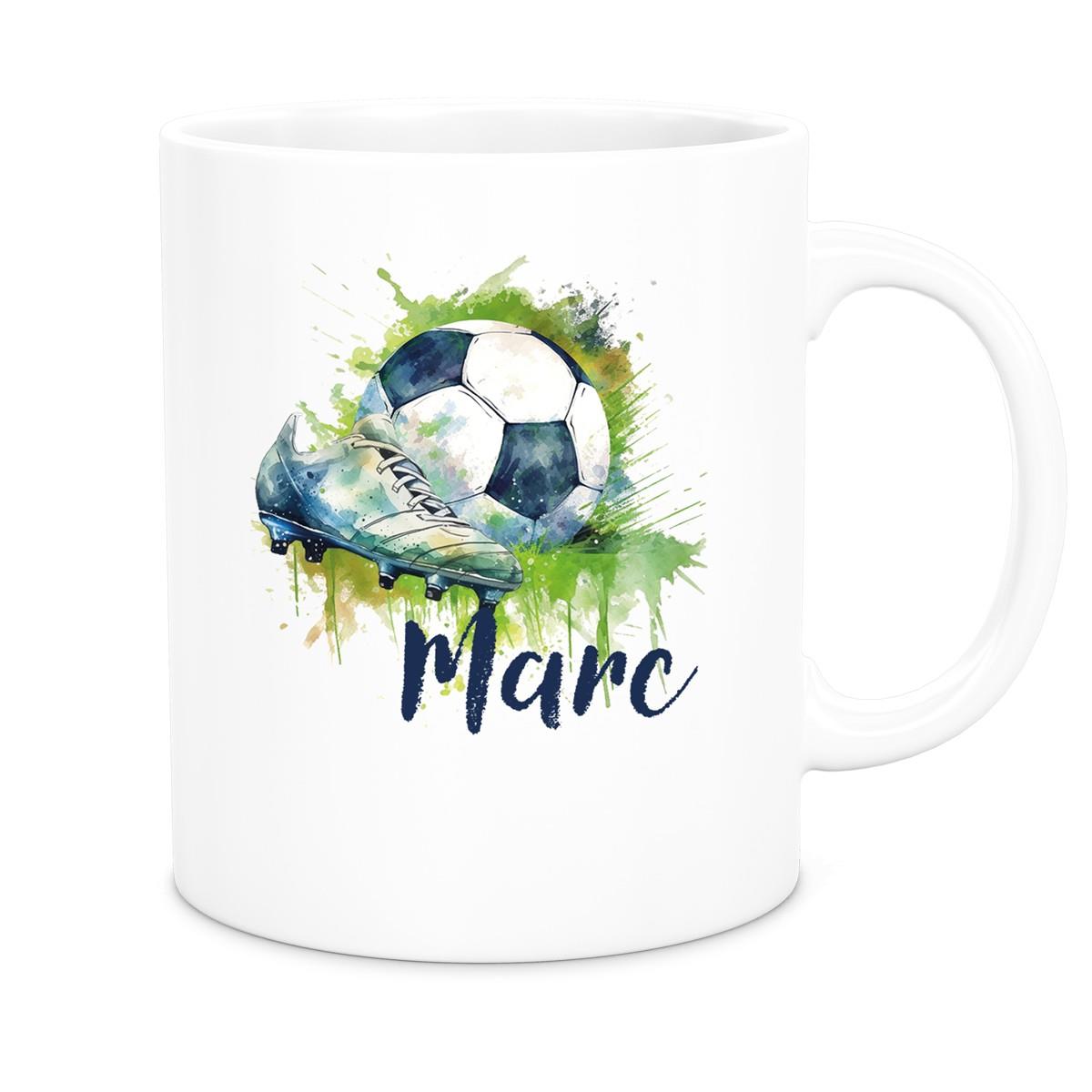 Tasse Fußball 4 Wunschname Keramik Kinderbecher personalisiert versch. Farben