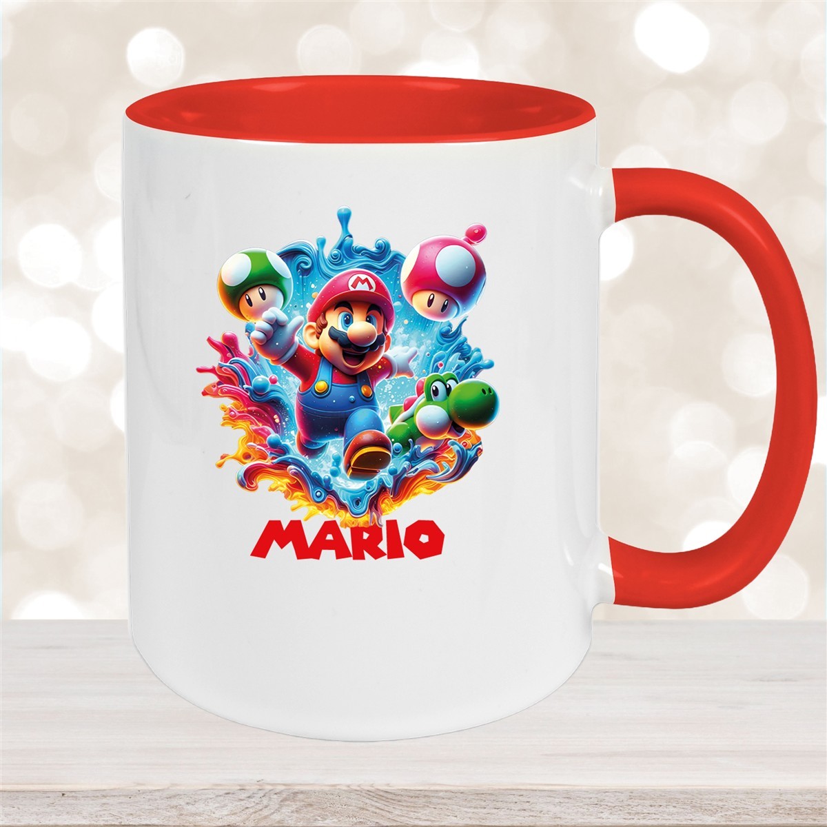 Tasse Wunschname Super-Mario #8 Keramik Kinderbecher personalisiert Rot
