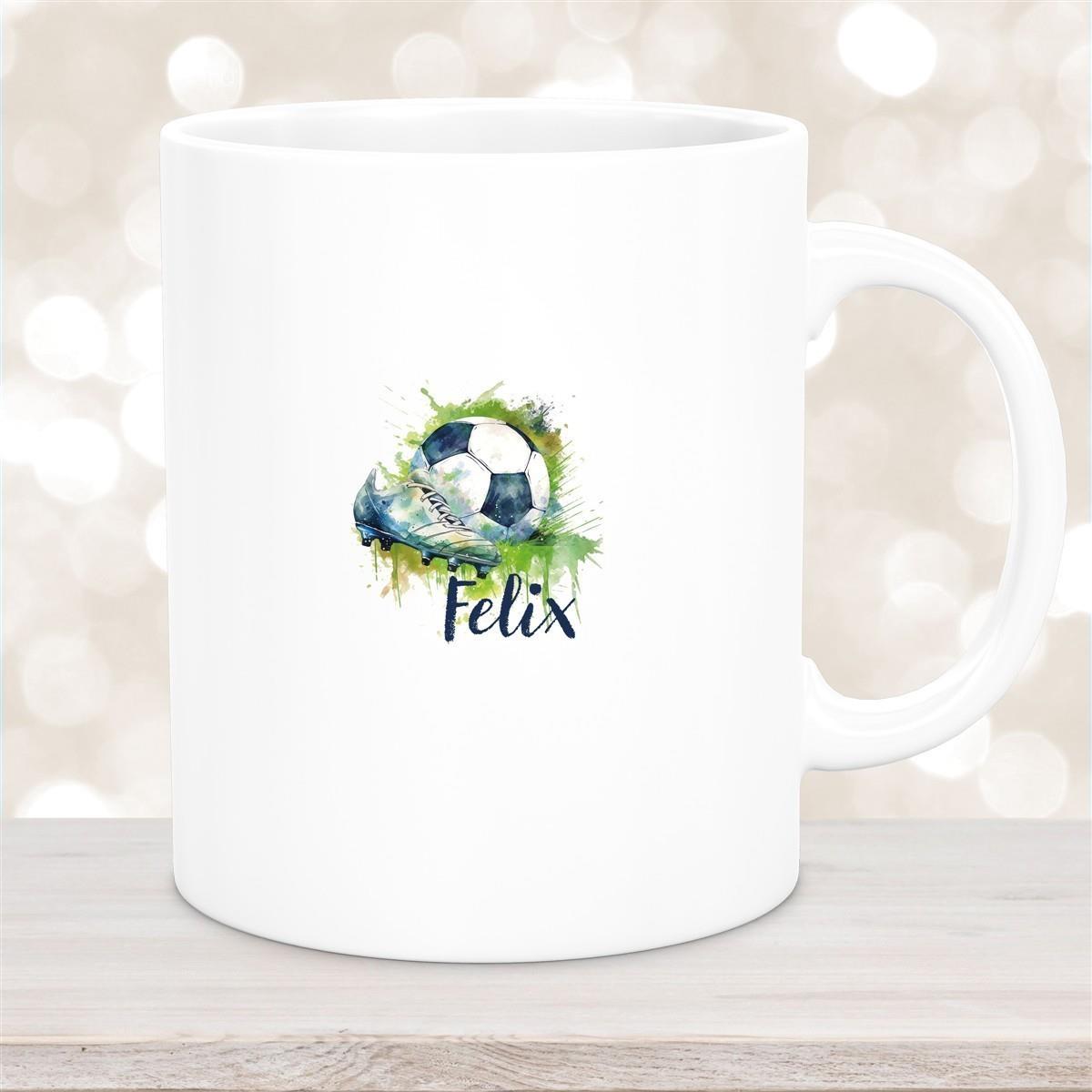 Tasse Fußball 4 Wunschname Keramik Kinderbecher personalisiert versch. Farben