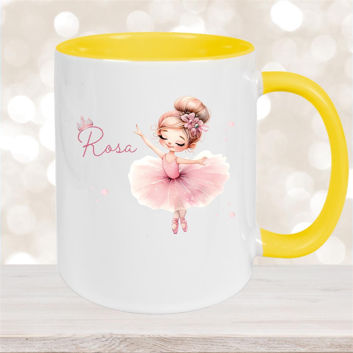 Tasse Ballerina #3 Wunschname Keramik Kinderbecher personalisiert Gelb