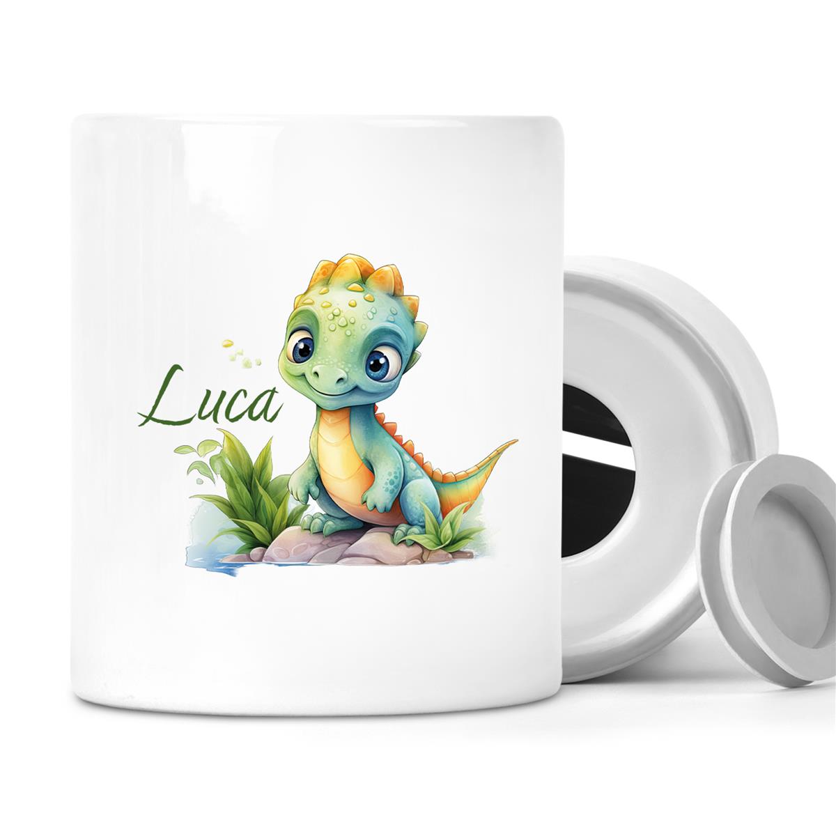 Spardose mit Wunschname Dino 11 personalisiert