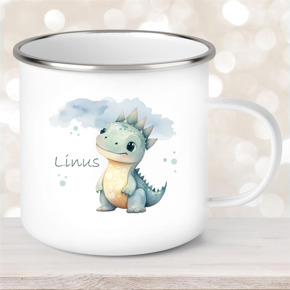 Tasse Wunschname Dino #15 Emaille Kinderbecher Tasse Wunschname Dino #15 Emaille Kinderbecher