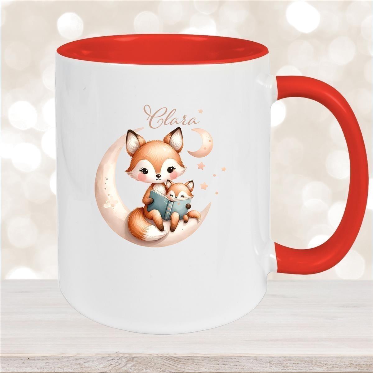 Tasse Wunschname Fuchs 2 Keramik Kinderbecher versch. Farben