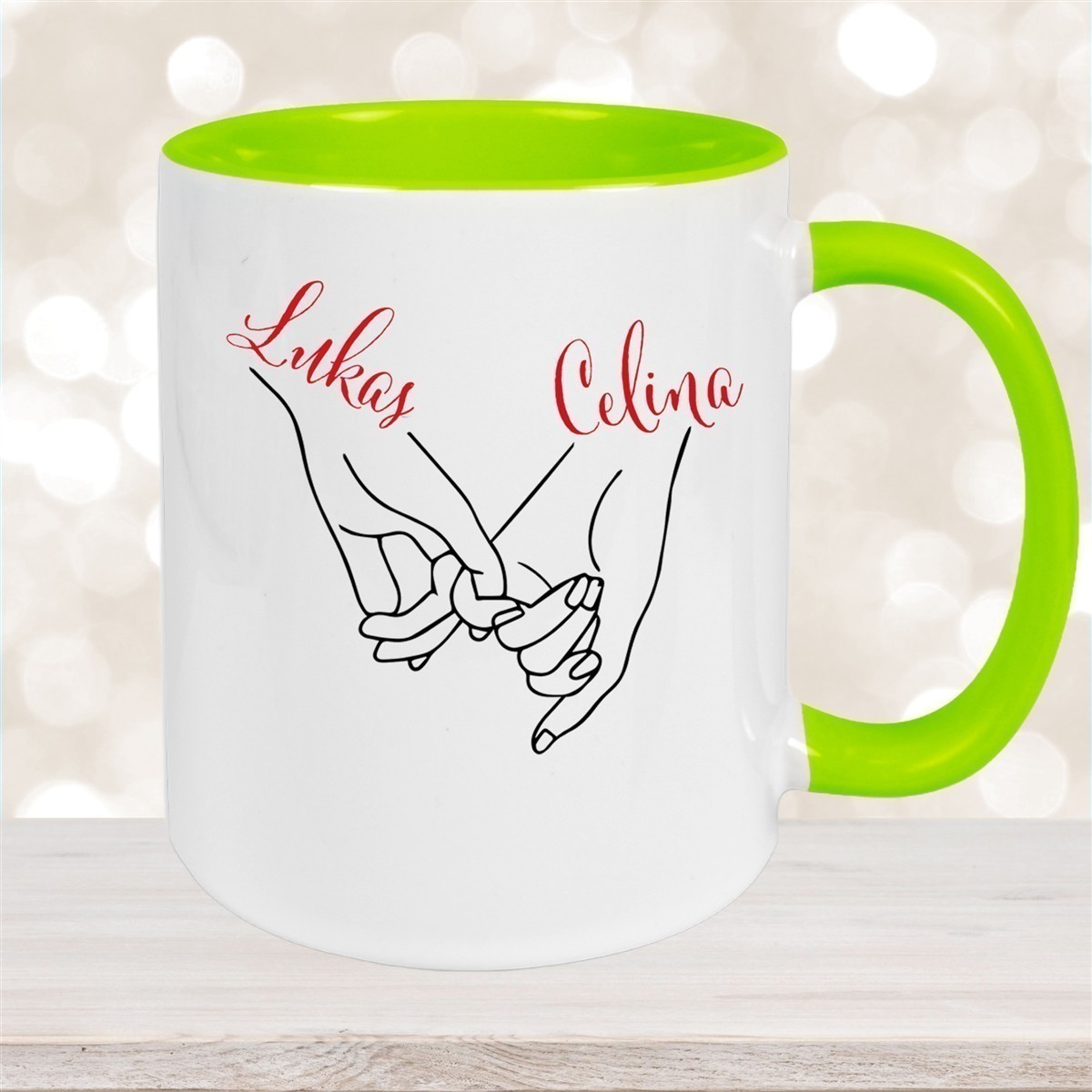 Tasse Hände Valentinstag #5 Wunschnamen Keramik personalisiert versch. Farben