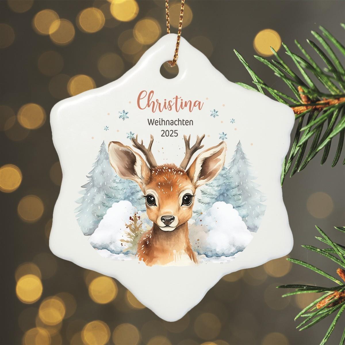 Weihnachtsanhänger personalisiert Rentier Kind 1 Name Motiv Anhänger Keramik, Weihnachtsschmuck, Weihnachtskugel, Christbaumschmuck versch. Formen