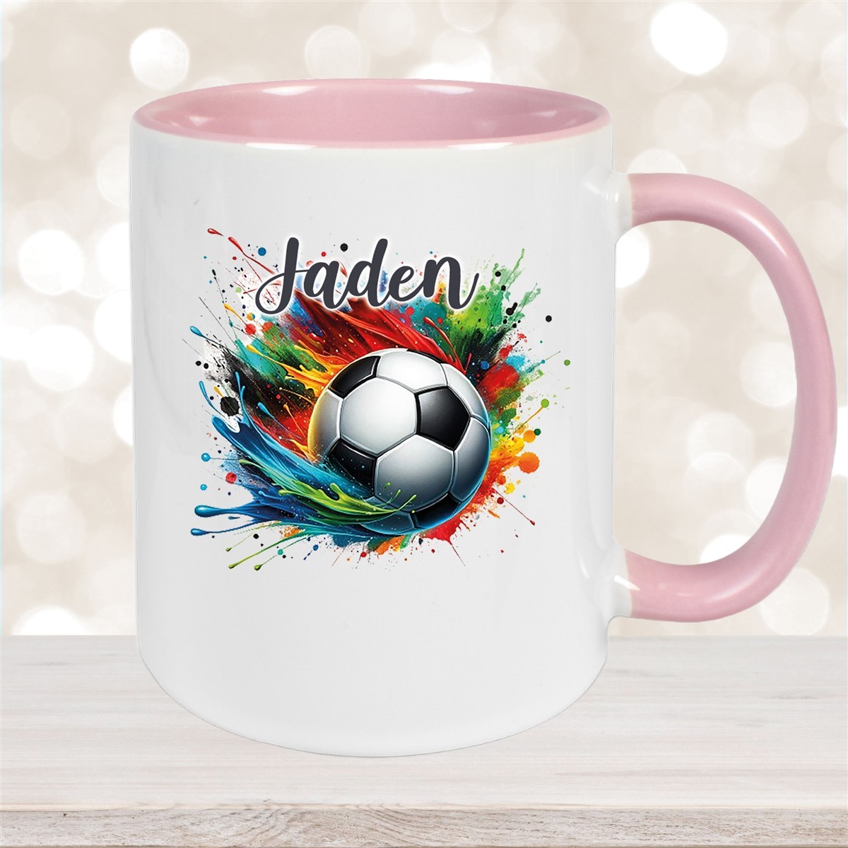 Tasse Wunschname Fußball #11 Keramik Kinderbecher Altrosa