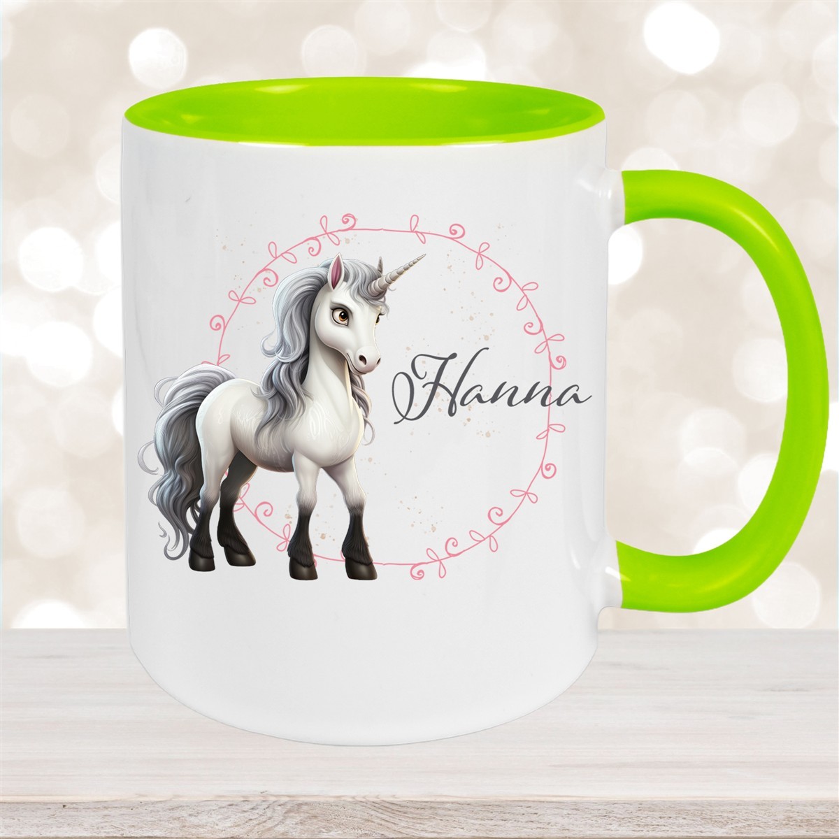 Tasse Einhorn #6 Wunschname Keramik Kinderbecher personalisiert Grün