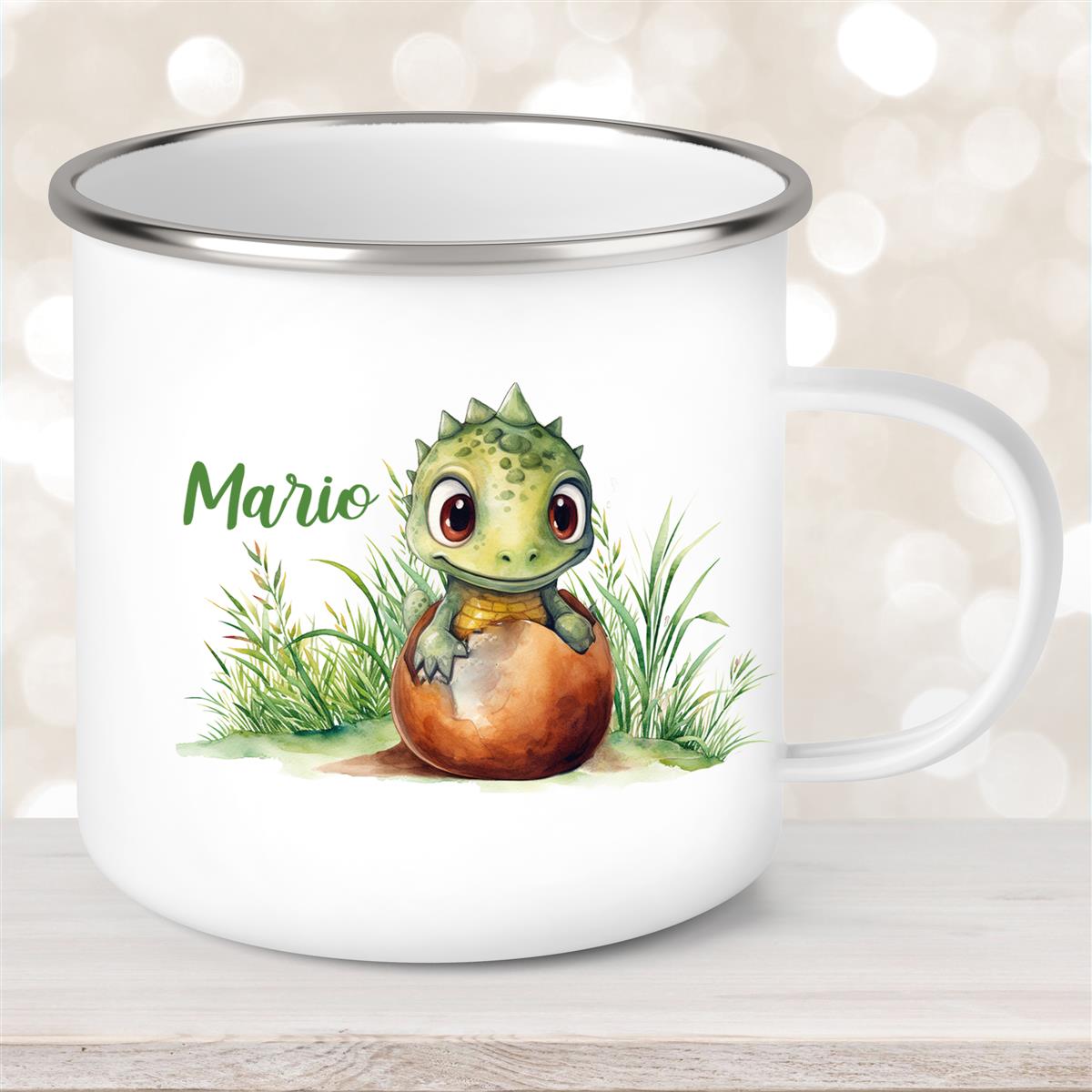 Tasse Wunschname Dino #7 Emaille Kinderbecher