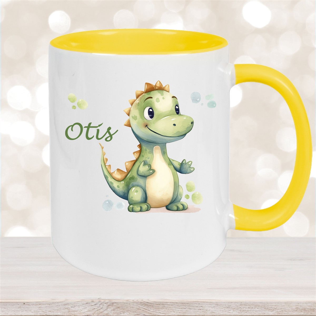 Tasse Wunschname Dino # 1 Keramik Kinderbecher Gelb