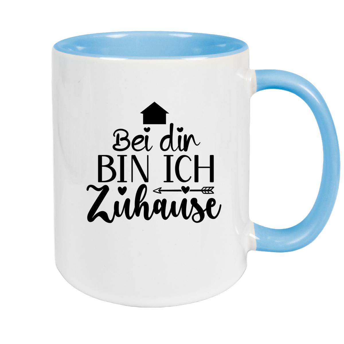 Tasse Liebe -  Spruch "Bei dir bin ich zu Hause" Valentinstag Wunschnamen Keramik personalisiert versch. Farben
