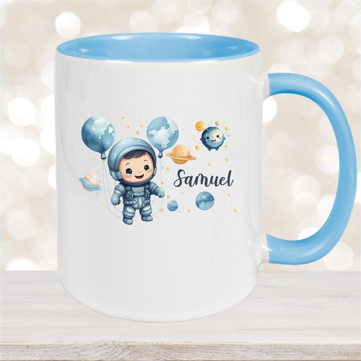 Tasse Kinder Astronaut 1 Wunschname Keramik Kinderbecher personalisiert versch. Farben