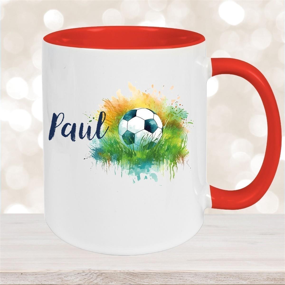Tasse Fußball 5 Wunschname Keramik Kinderbecher personalisiert versch. Farben