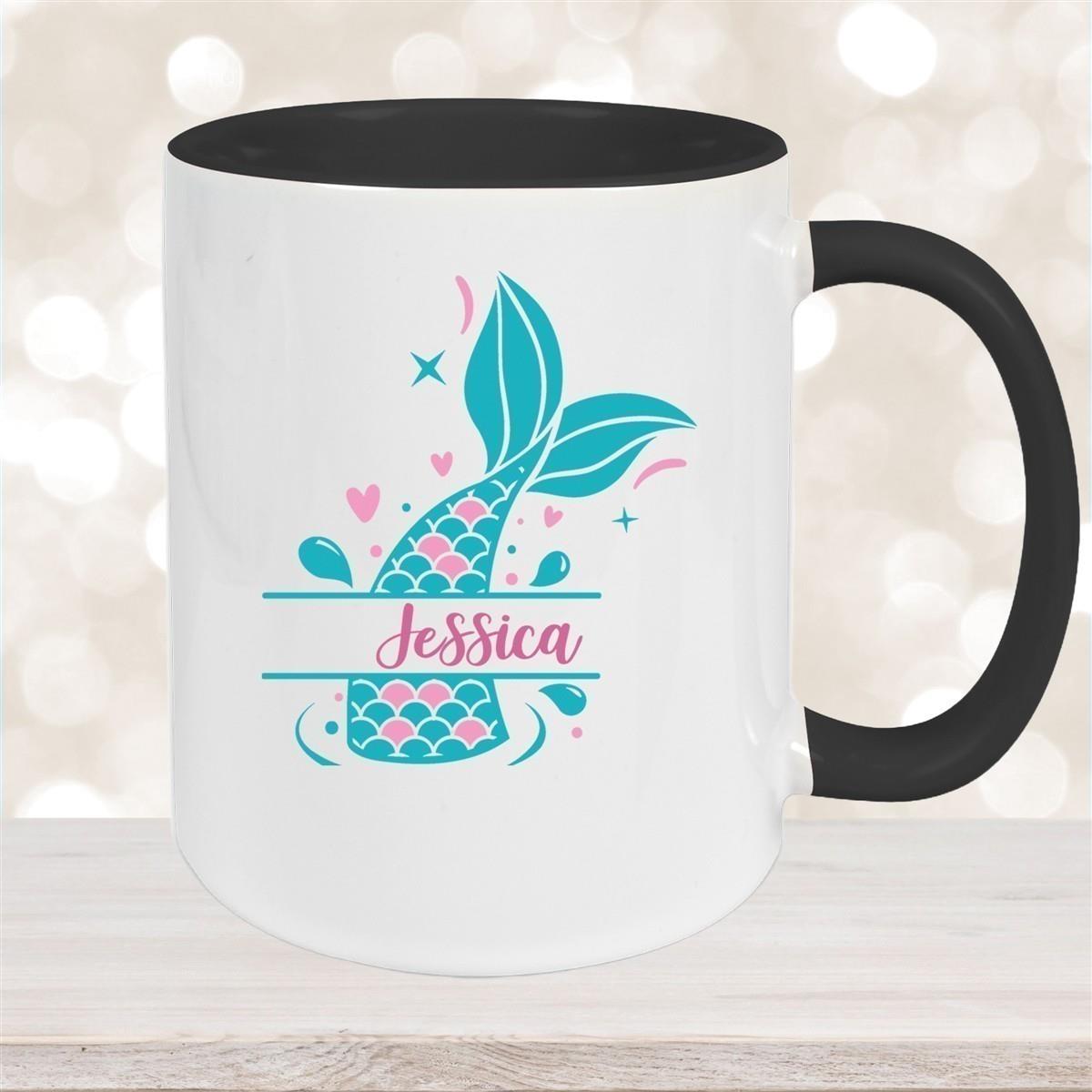 Tasse Meerjungfrau-Flosse 1 Wunschname Keramik Kinderbecher personalisiert versch. Farben