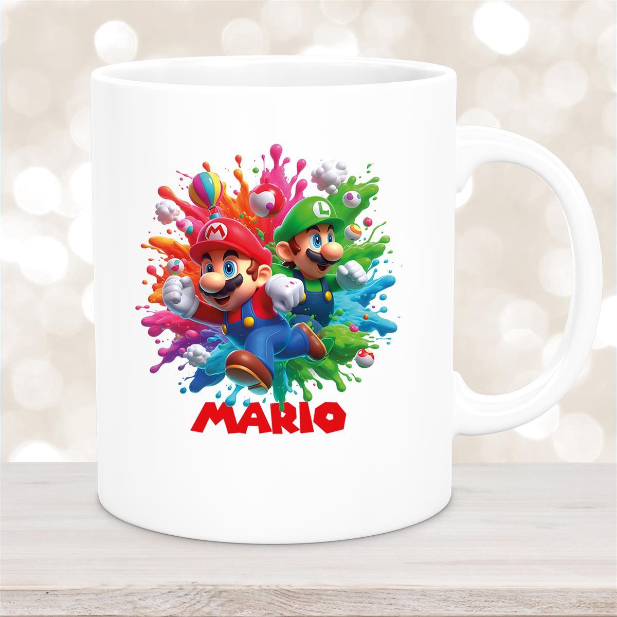 Tasse Wunschname Super-Mario #1 Keramik Kinderbecher personalisiert Weiß