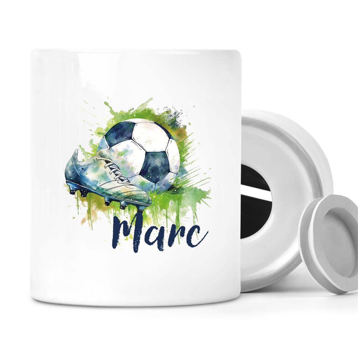 Spardose mit Wunschname Fußball 4 personalisiert
