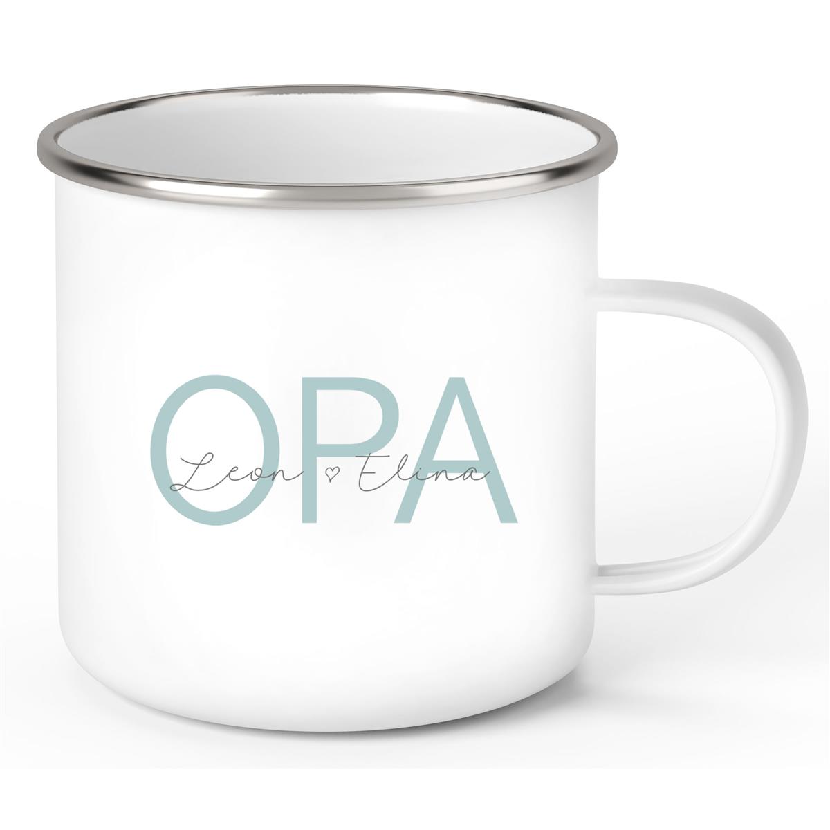 Tasse, Opa, Vatertag, Geburtstag 1 Wunschnamen Emaille Personalisiert