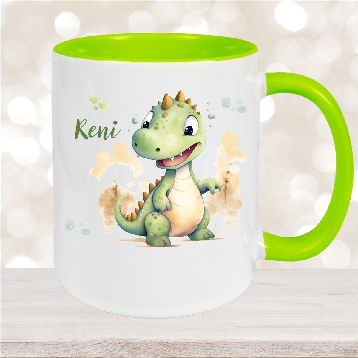 Tasse Wunschname Dino #3 Keramik Kinderbecher Grün