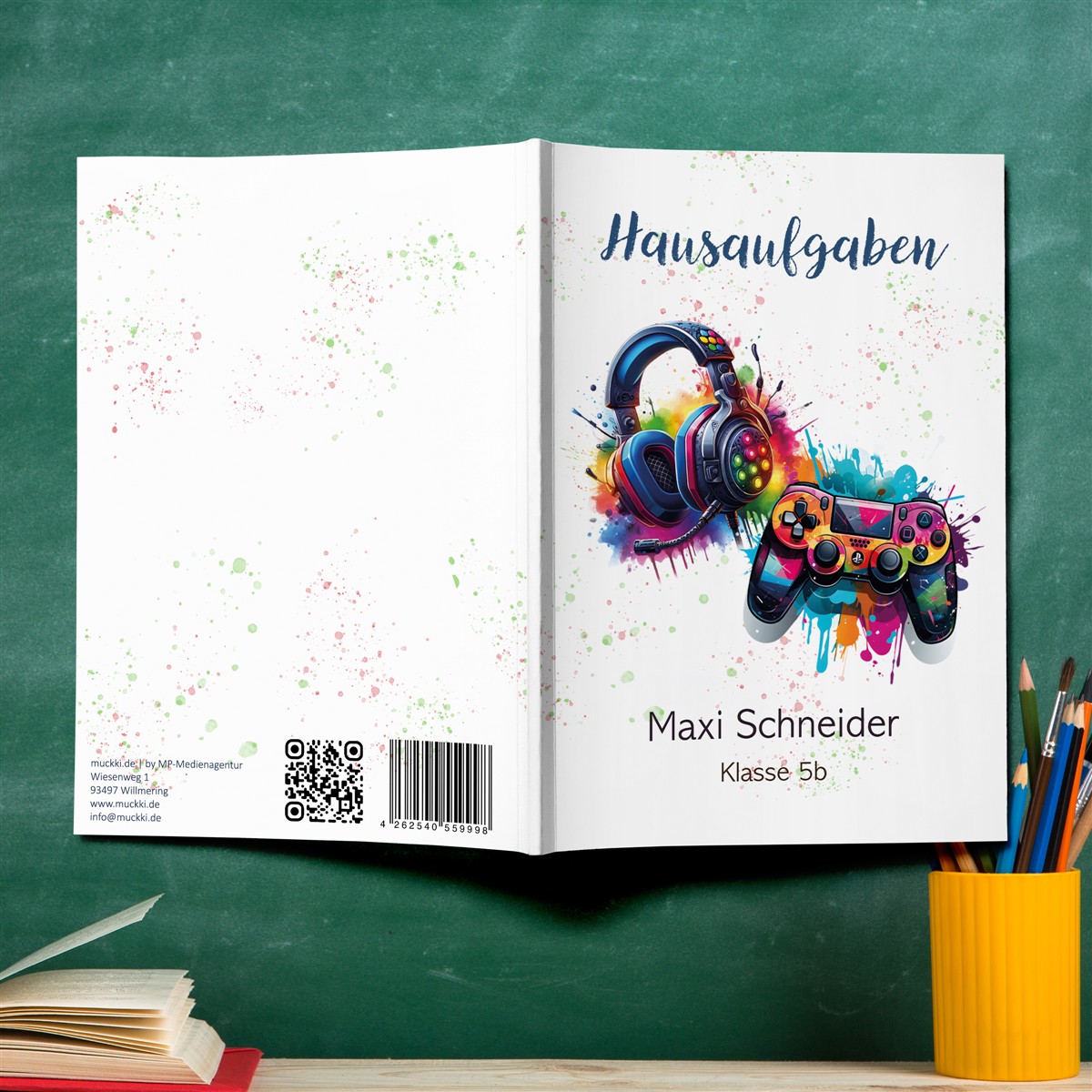 Hausaufgabenheft Gamer #3  DIN A5 - 48 Blatt mit Name und Klasse