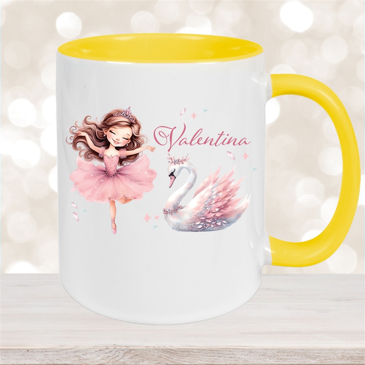 Tasse Ballerina #2 Wunschname Keramik Kinderbecher personalisiert Gelb