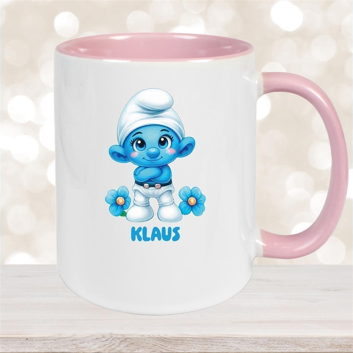 Tasse Kinder Schlumpf 3 Wunschname Keramik Kinderbecher personalisiert versch. Farben