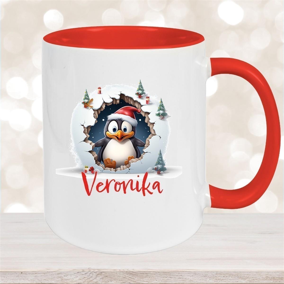 Tasse Wunschname Christmas Pinguin 2 Keramik Kinderbecher versch. Farben