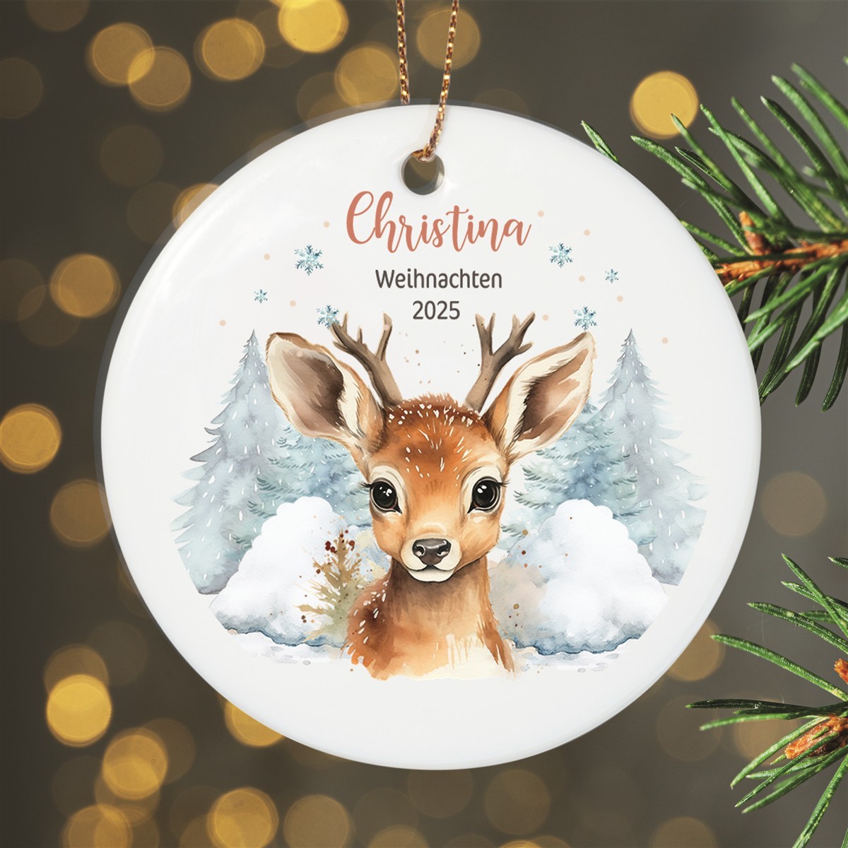 Christbaumanhänger Weihnachten Rentier Kind #1 Ornament Christbaumschmuck Rund Christbaumanhänger Weihnachten Rentier Kind #1 Ornament Christbaumschmuck versch. Formen
