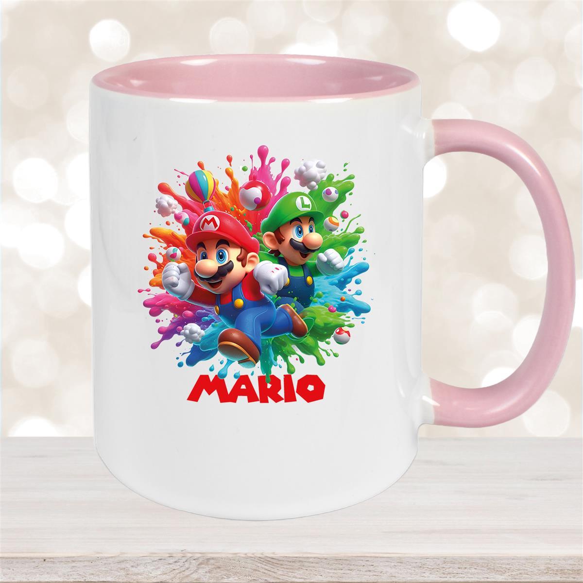 Tasse Wunschname Super-Mario #1 Keramik Kinderbecher personalisiert Altrosa