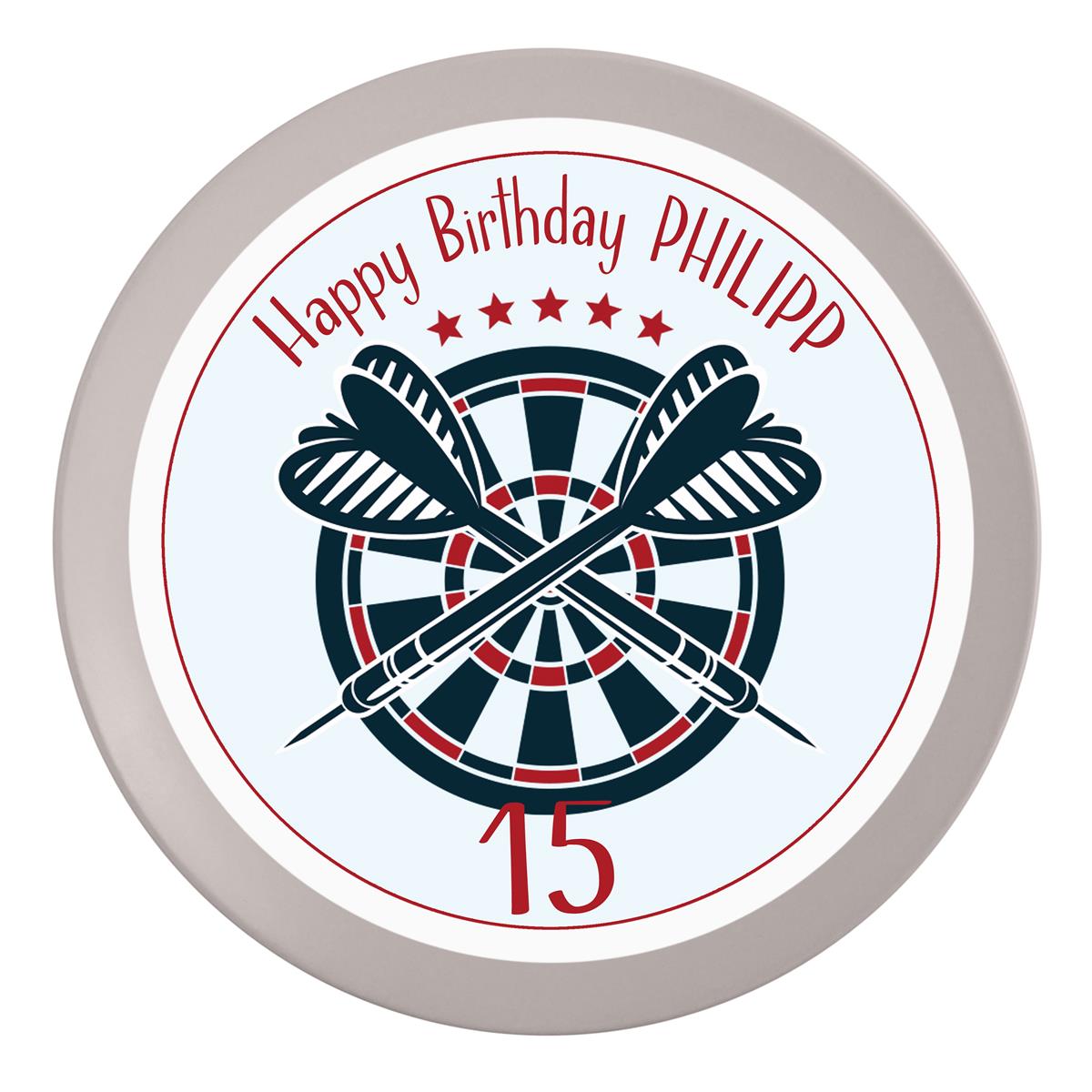 Tortenaufleger Geburtstag Dart #1 Name & Zahl (20cm) Fondant Papier