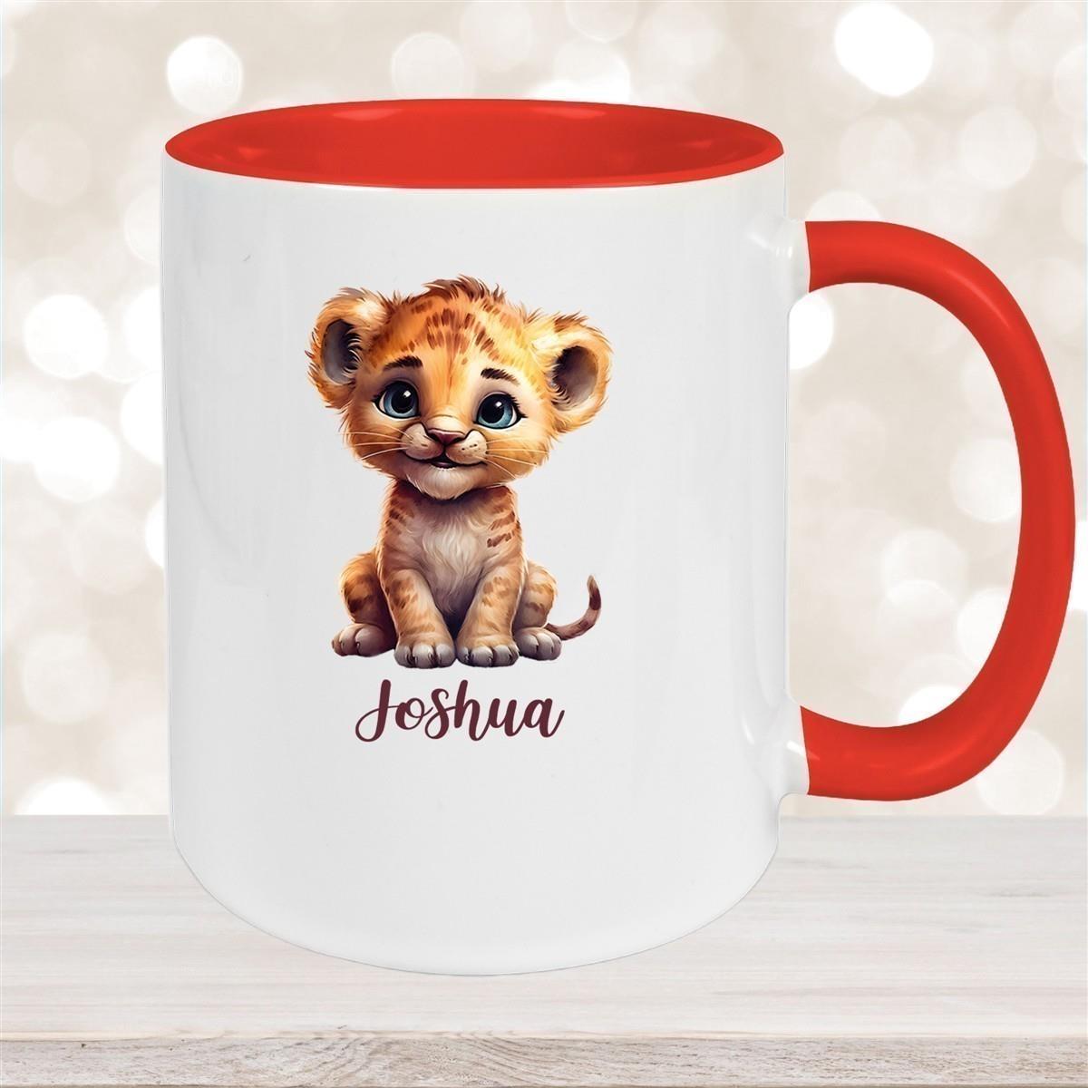 Tasse Wunschname Löwe 2 Keramik Kinderbecher versch. Farben