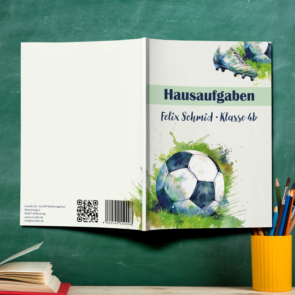 Hausaufgabenheft Fußball #4  DIN A5 - 48 Blatt mit Name und Klasse