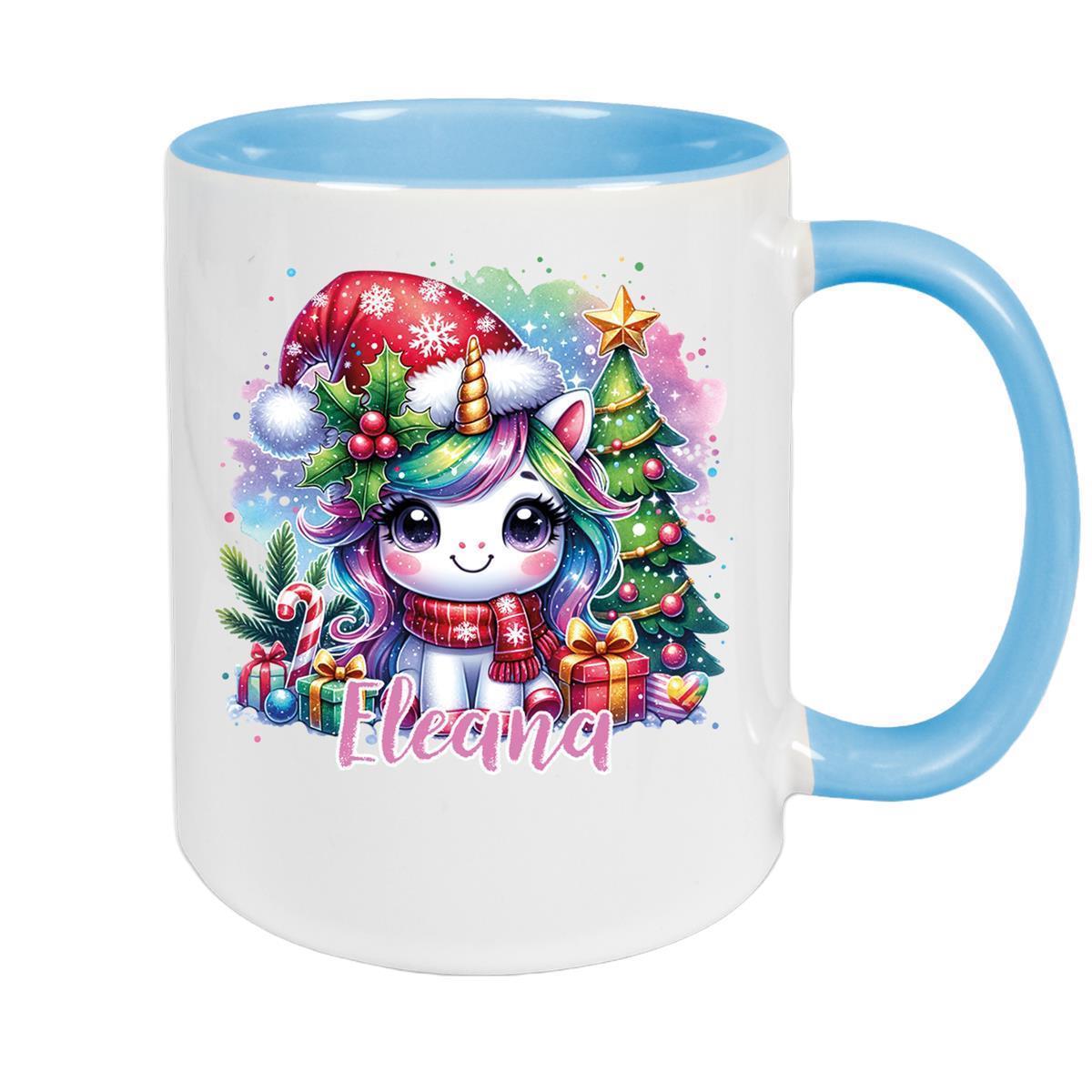 Tasse Wunschname Weihnachten Einhorn 1 Keramik Kinderbecher versch. Farben