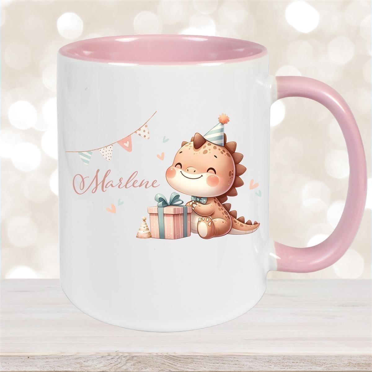 Tasse Dino 18 Wunschname Keramik Kinderbecher Personalisiert versch. Farben