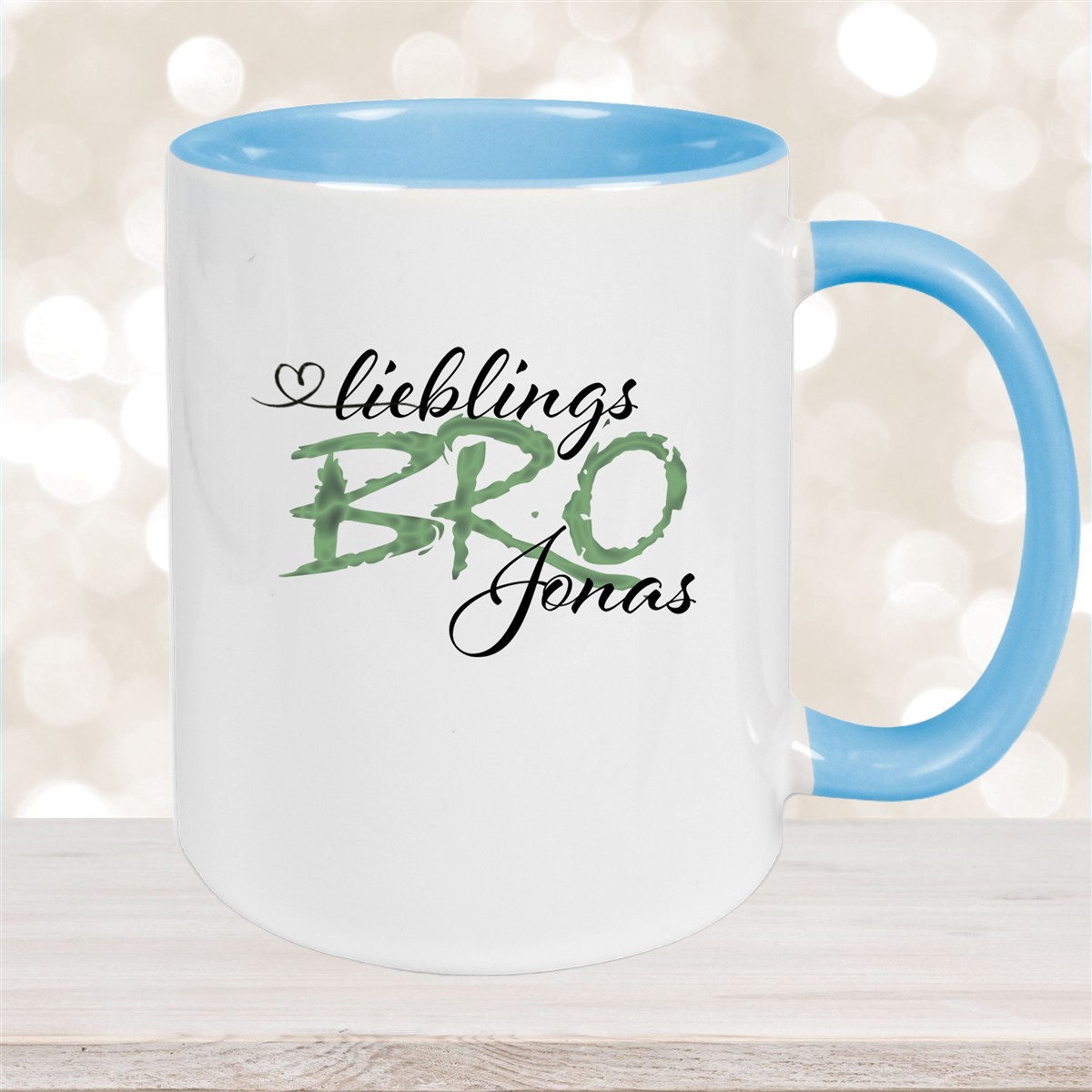 Tasse Wunschname Lieblings-BRO #2 personalisiert Keramik Becher Hellblau