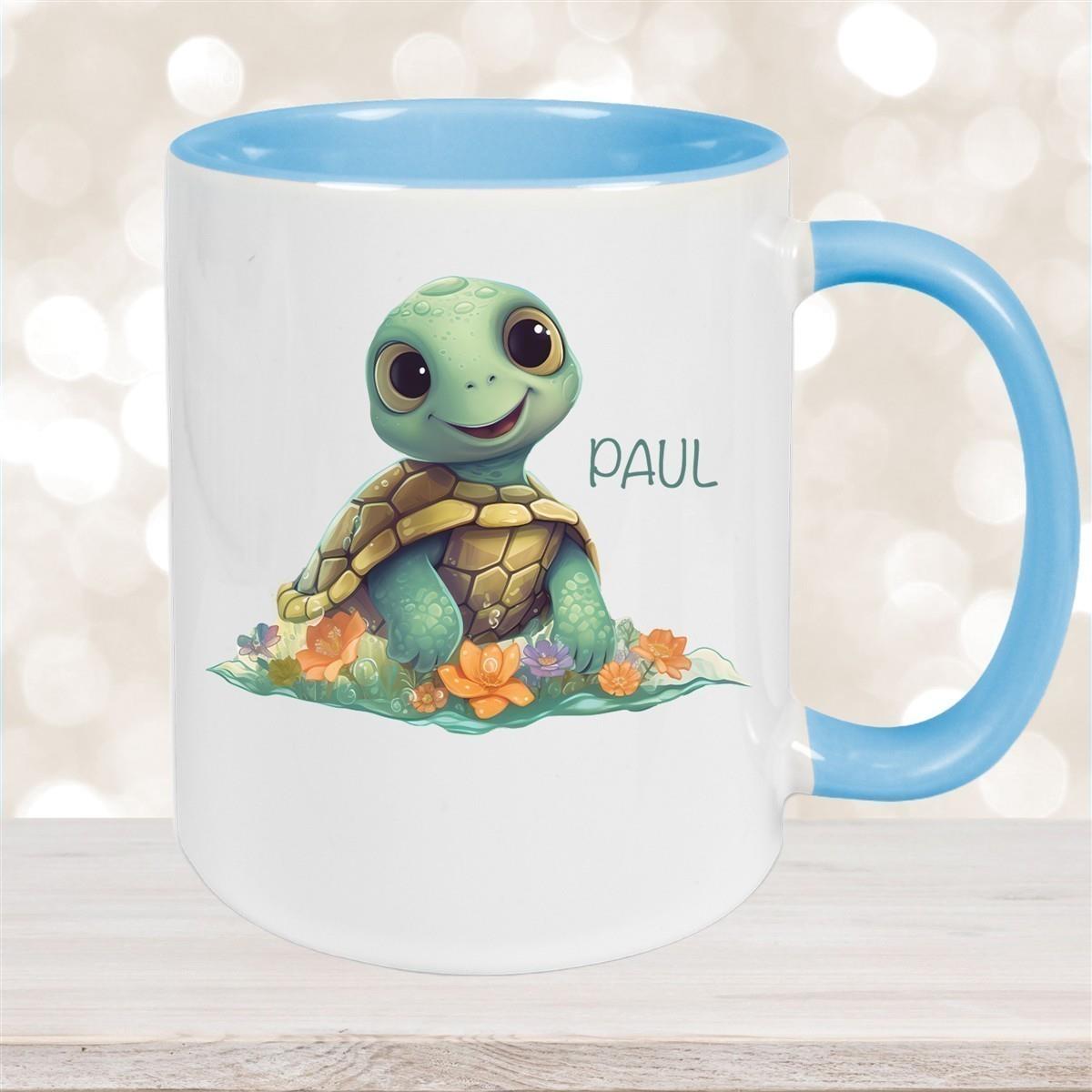 Tasse Wunschname Schildkröte 1 Keramik Kinderbecher personalisiert versch. Farben