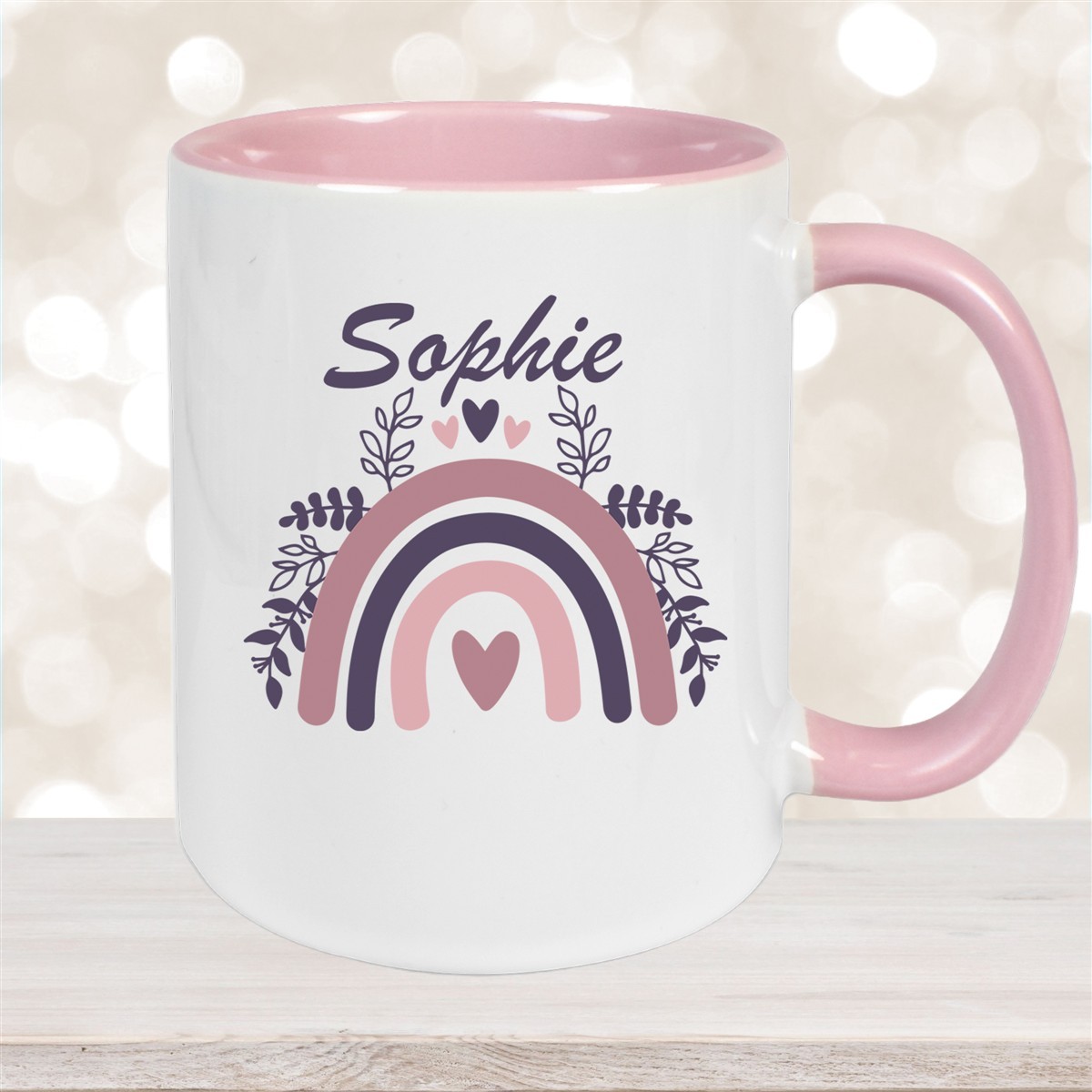 Tasse Regenbogen #8 Wunschname Keramik Kinderbecher Altrosa