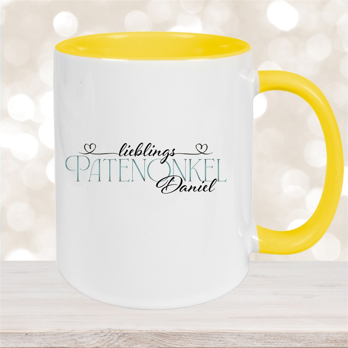 Tasse Wunschname Lieblings-Patenonkel #1 personalisiert Keramik Becher Gelb