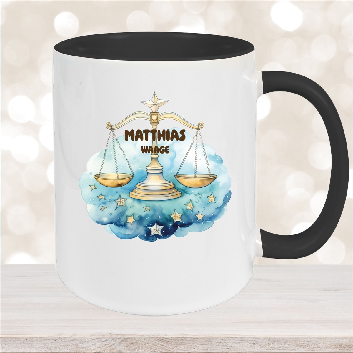 Tasse Sternzeichen Kinder Waage #1 Wunschname Keramik Kinderbecher personalisiert Schwarz