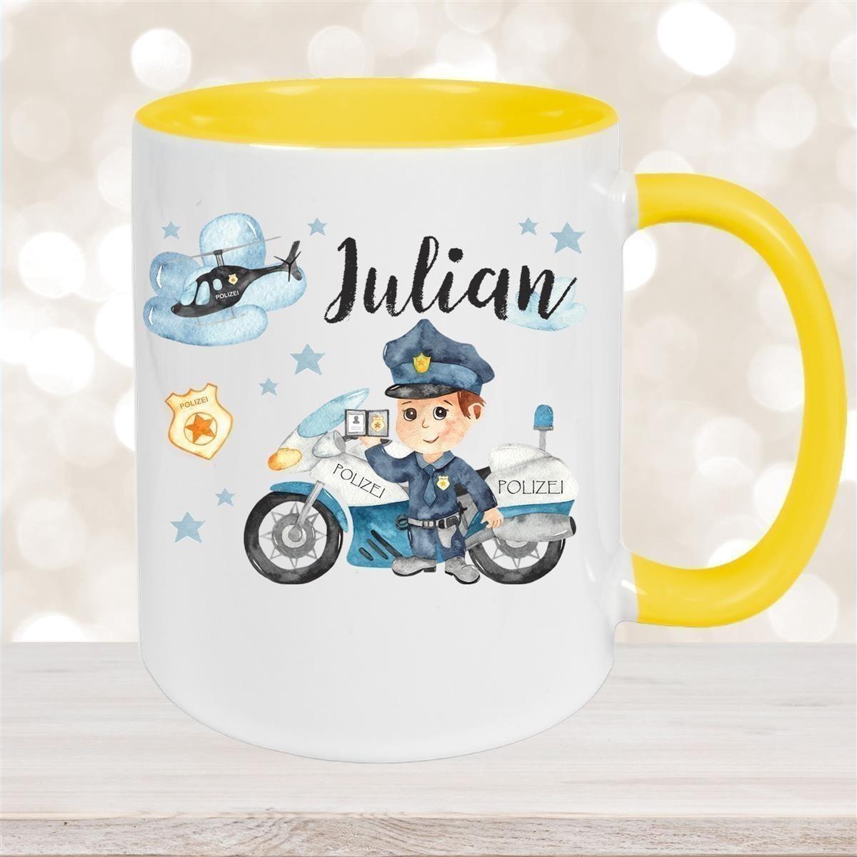 Tasse Polizei 2 Wunschname Keramik Kinderbecher personalisiert versch. Farben