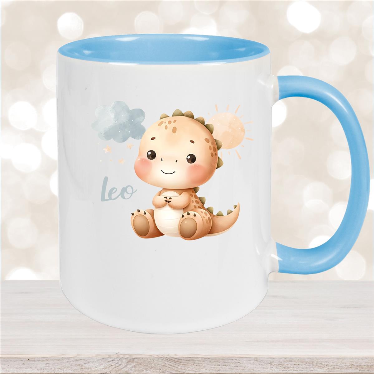 Tasse Dino #19 Wunschname Keramik Kinderbecher Personalisiert versch. Farben