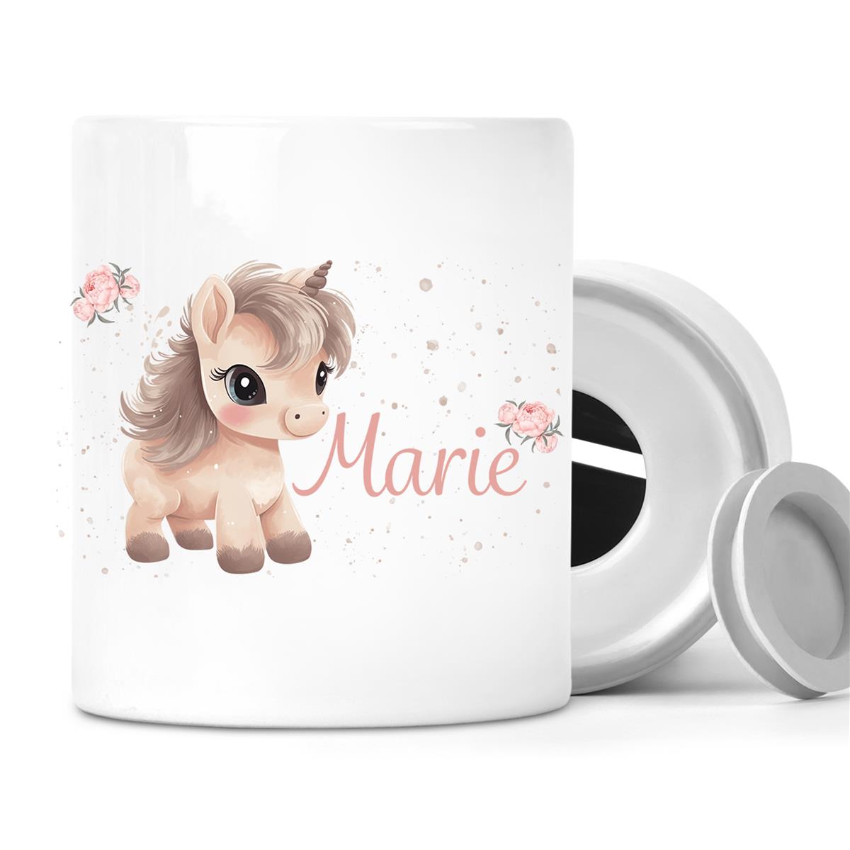 Spardose mit Wunschname Einhorn 8 personalisiert